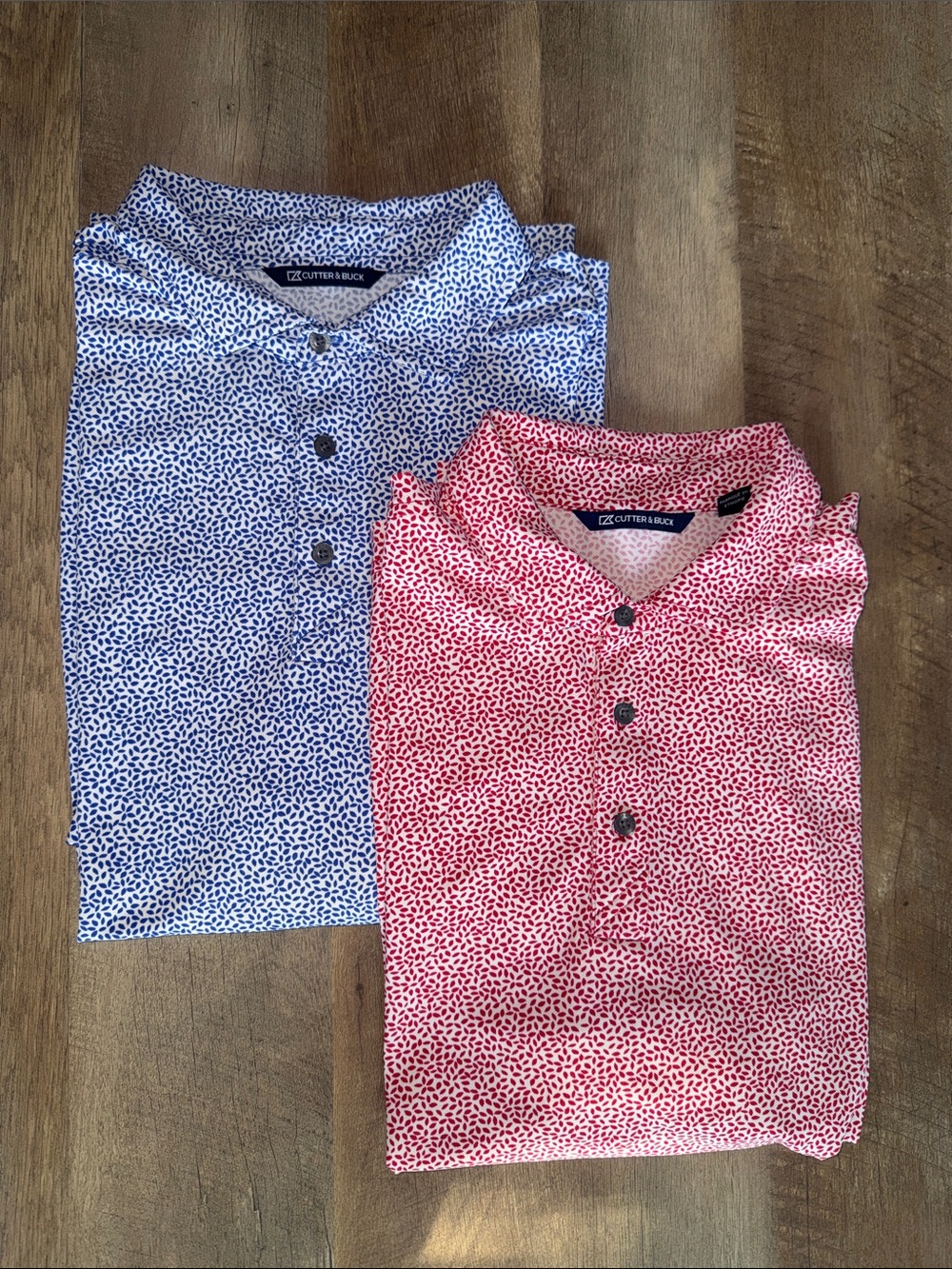 Cutter & Buck Men’s Printed Polo Bundle  - Blue and Red Micro Pattern Large